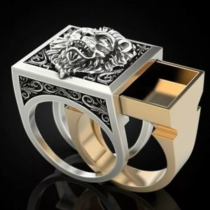 Mens Lion Two Tone Stainless Steel Band Open Ring
